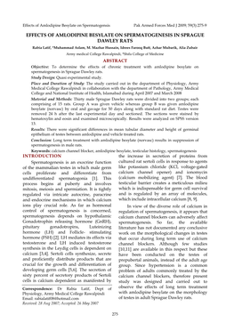 Effects of Amlodipine Besylate on Spermatogensis Pak Armed Forces Med J 2009; 59(3):275-9