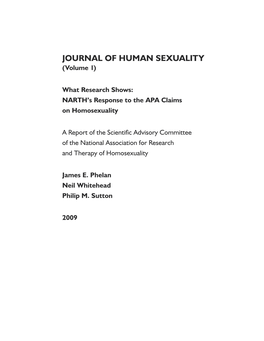 JOURNAL of HUMAN SEXUALITY (Volume 1)