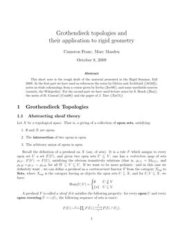 Grothendieck Topologies and Their Application to Rigid Geometry