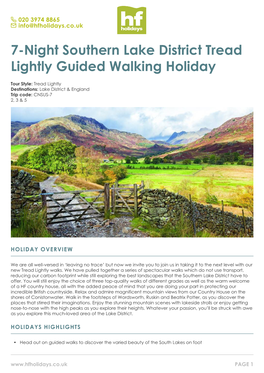 7-Night Southern Lake District Tread Lightly Guided Walking Holiday