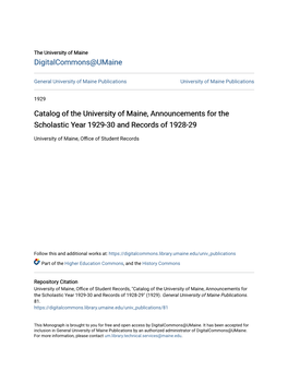 Catalog of the University of Maine, Announcements for the Scholastic Year 1929-30 and Records of 1928-29