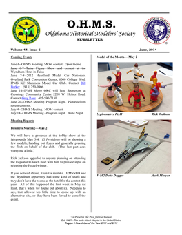 O.H.M.S. Oklahoma Historical Modelers’ Society NEWSLETTER