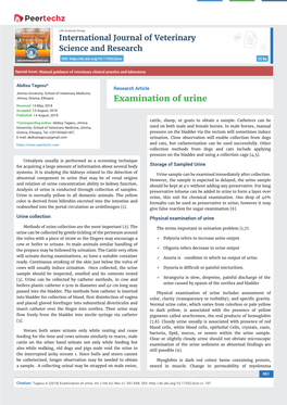 Examination of Urine Received: 14 May, 2018 Accepted: 13 August, 2018 Published: 14 August, 2018 Cattle, Sheep, Or Goats to Obtain a Sample