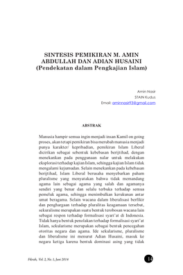 SINTESIS PEMIKIRAN M. AMIN ABDULLAH DAN ADIAN HUSAINI (Pendekatan Dalam Pengkajian Islam)