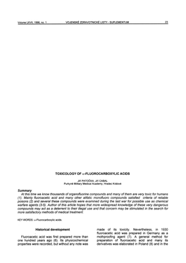 Toxicology of Ω-Fluorocarboxylic Acids