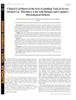 Clinical Usefulness of the Iowa Gambling Task in Severe Alcohol Use Disorders: Link with Relapse and Cognitive- Physiological Deﬁcits