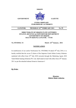 Sikkim Government Gazette Extra Ordinary Published by Authority