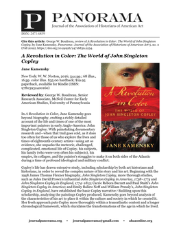 A Revolution in Color: the World of John Singleton Copley, by Jane Kamensky, Panorama: Journal of the Association of Historians of American Art 5, No