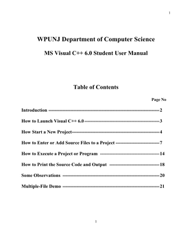 MS Visual C++ 6.0 Student User Manual Table of Contents