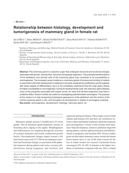 Relationship Between Histology, Development and Tumorigenesis of Mammary Gland in Female Rat