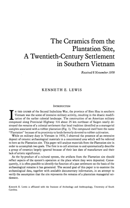 The Ceramics Fronl the Plantation Site, a Twentieth-Century Settlement in Southern Vietnam