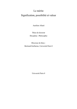 Le Mérite Signification, Possibilité Et Valeur