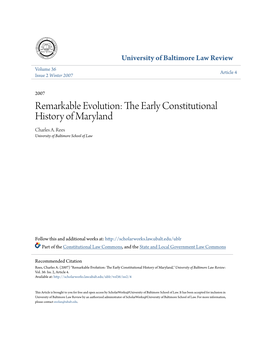 Remarkable Evolution: the Early Constitutional History of Maryland,