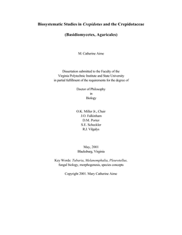 Biosystematic Studies in Crepidotus and the Crepidotaceae