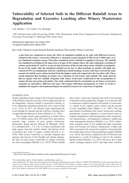 Vulnerability of Selected Soils in the Different Rainfall Areas to Degradation and Excessive Leaching After Winery Wastewater Application