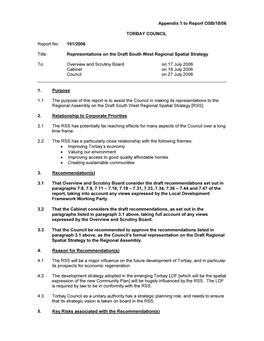 Representations on the Draft South West Regional Spatial Strategy