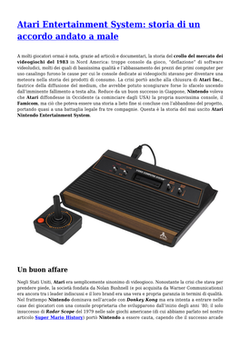 Atari Entertainment System: Storia Di Un Accordo Andato a Male