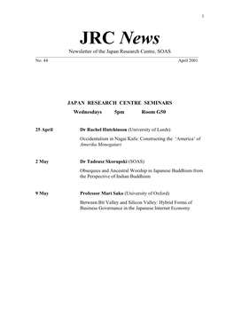 JRC News Newsletter of the Japan Research Centre, SOAS