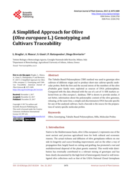 (Olea Europaea L.) Genotyping and Cultivars Traceability