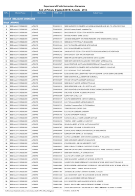 List of Private Unaided (RTE) Schools - 2016 Sl.No