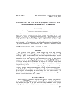 Records of Some Rare Owlet Moths (Lepidoptera: Noctuoidea) from the Floodplain Forests Near Lanšhot (Czech Republic)