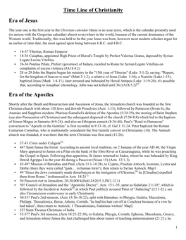 Time Line of Christianity Era of Jesus Era of the Apostles