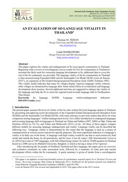 An Evaluation of So Language Vitality in Thailand1