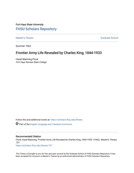 Frontier Army Life Revealed by Charles King, 1844-1933