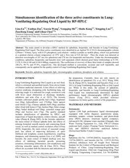 Simultaneous Identification of the Three Active Constituents in Lung- Ventilating-Regulating Oral Liquid by RP-HPLC