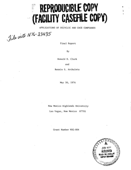 APPLICATIONS of BICYCLIC and CAGE COMPOUNDS Final Report
