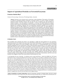 Impacts of Agricultural Pesticides on Terrestrial Ecosystems