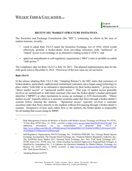 RECENT SEC MARKET STRUCTURE INITIATIVES the Securities and Exchange Commission