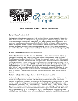 Bios of Participants in the SNAP/CCR Hague News Conference