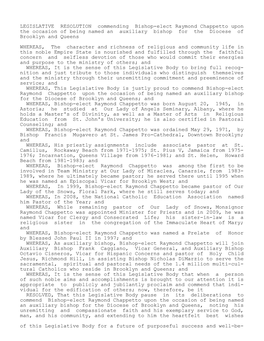 LEGISLATIVE RESOLUTION Commending Bishop-Elect Raymond Chappetto Upon the Occasion of Being Named an Auxiliary Bishop for the Diocese of Brooklyn and Queens