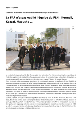 La FAF N'a Pas Oublié L'équipe Du FLN : Kermali, Kezzal