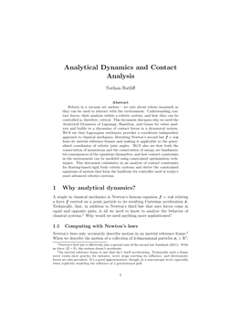 Analytical Dynamics and Contact Analysis