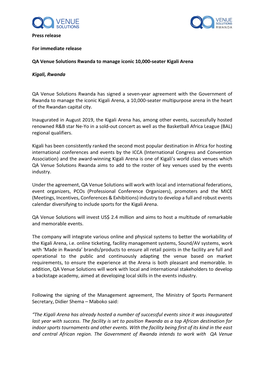 Press Release for Immediate Release QA Venue Solutions Rwanda To