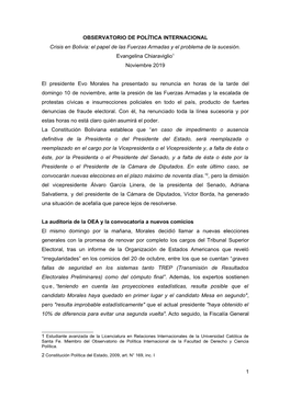 Crisis En Bolivia: El Papel De Las Fuerzas Armadas Y El Problema De La Sucesión