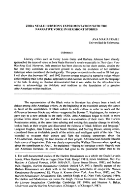 Zora Neale Hurston's Experimentation with the Narrative Voice in Her Short Stories