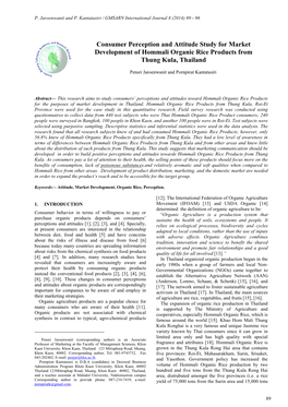 Consumer Perception and Attitude Study for Market Development of Hommali Organic Rice Products from Thung Kula, Thailand