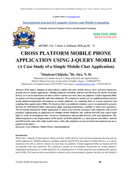 CROSS PLATFORM MOBILE PHONE APPLICATION USING J-QUERY MOBILE (A Case Study of a Simple Mobile Chat Application)