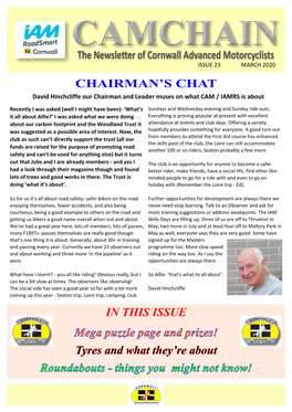 CHAIRMAN's CHAT in THIS ISSUE Mega Puzzle Page and Prizes