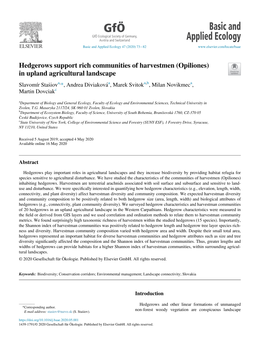 Hedgerows Support Rich Communities of Harvestmen (Opiliones) in Upland Agricultural Landscape