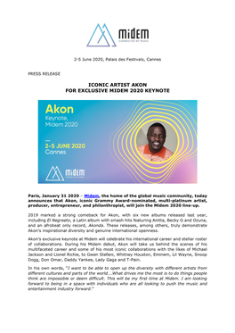 Iconic Artist Akon for Exclusive Midem 2020 Keynote