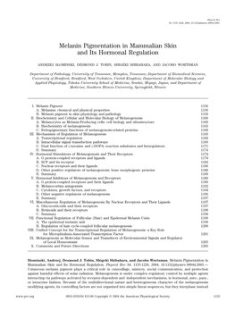 Melanin Pigmentation in Mammalian Skin and Its Hormonal Regulation