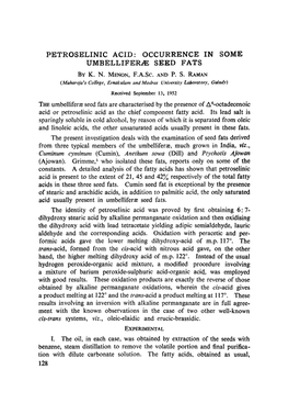 Petroselinic Acid: Occurrence in Some Umbelliferæ Seed Fats