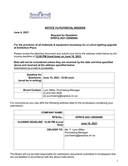 1 NOTICE to POTENTIAL BIDDERS June 4, 2021 Request for Quotation