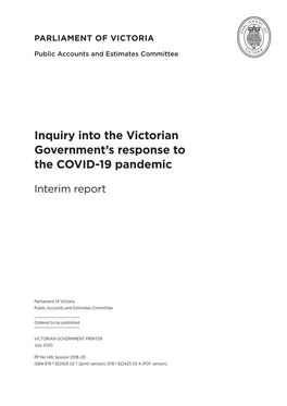 Public Accounts and Estimates Committee Inquiry Into the Victorian Government's Response to the COVID-19 Pandemic