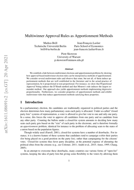 Multiwinner Approval Rules As Apportionment Methods
