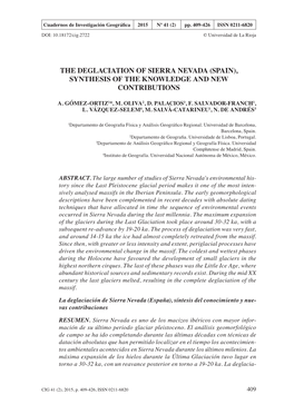 The Deglaciation of Sierra Nevada (Spain), Synthesis of the Knowledge and New Contributions